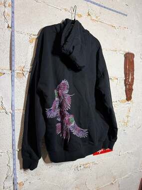 Y-3 Black Bird Graphic Print Oversized Hoodie